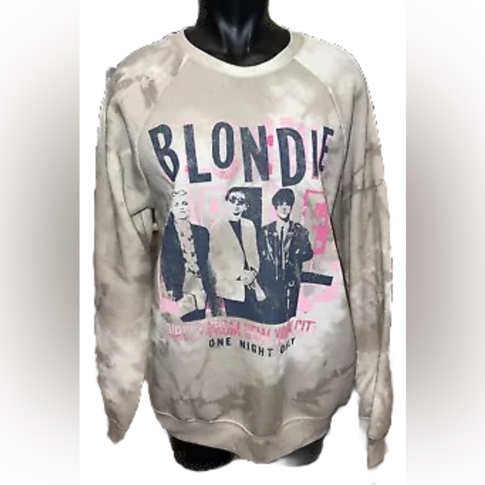 BLONDIE Rock-band Sweat Shirt, sz. M color:  Beige Faux Wash. new w/o tags